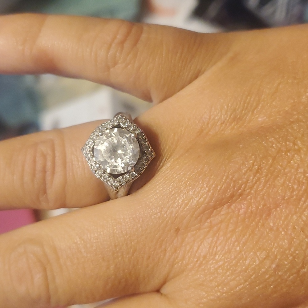 Vintage Judith Ripka Sterling Silver 4 point halo CZ engagement ring 8-8.5 - Picture 6 of 11